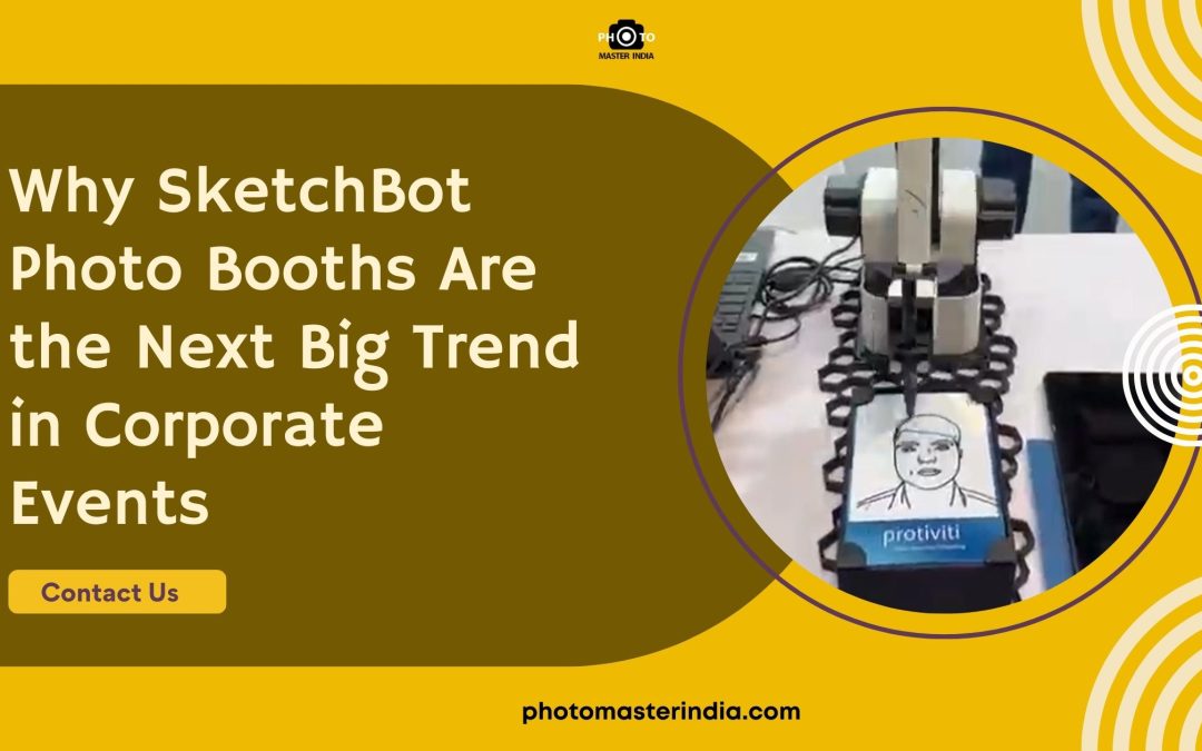 SketchBot photo booth at a corporate event drawing a digital sketch