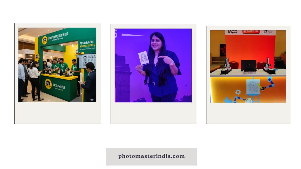 corporate employees at a Bengaluru event enjoying AI SketchBot live sketch experience