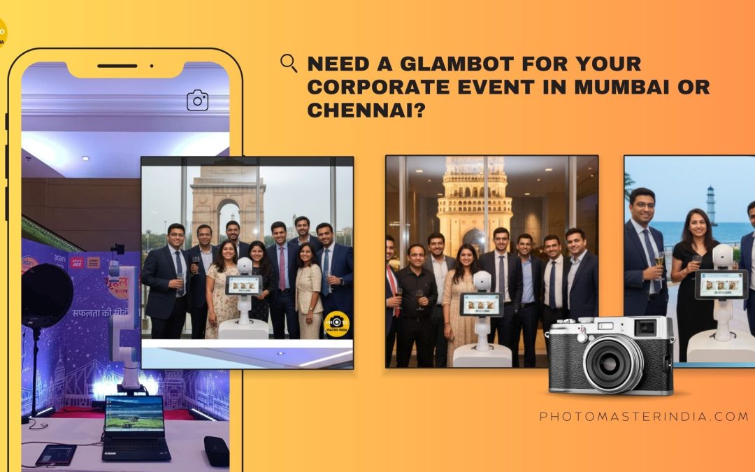 Glambot Photo booth rental for corporate events in Mumbai by Photo Master India – rent photo booths in Hyderabad, Chennai, and across India for weddings and parties