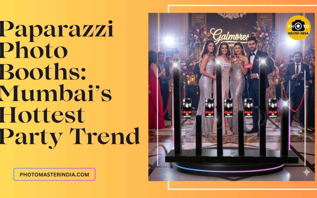 Event photography setup featuring a Photo Master paparazzi-style photo booth rental.