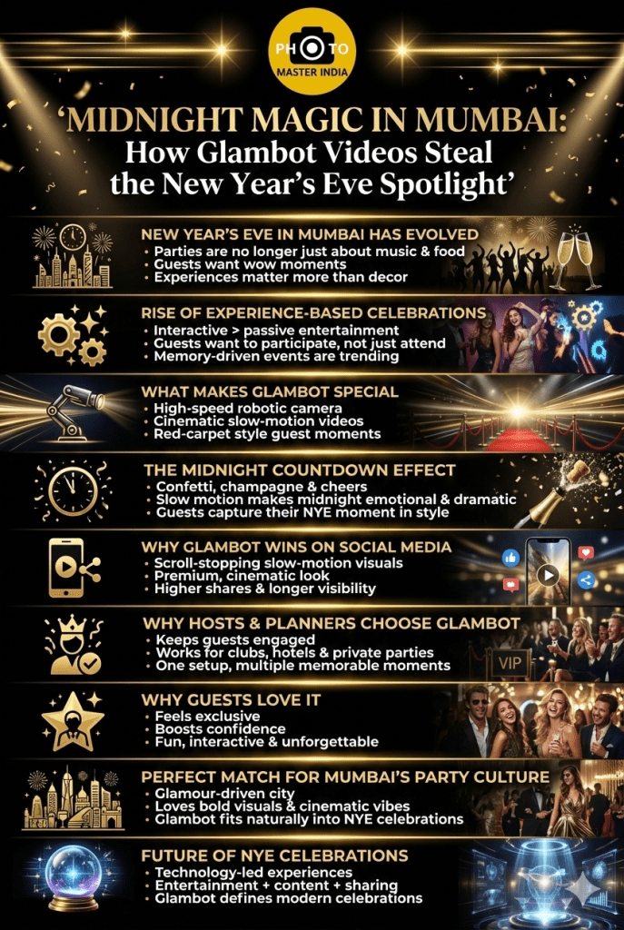 Infographic explaining how Glambot videos enhance New Year’s Eve celebrations in Mumbai