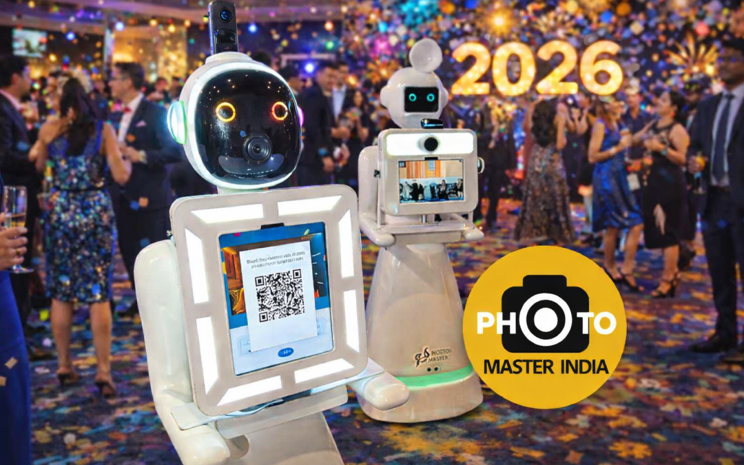 AI robot photo booth experience at corporate New Year celebration in Mumbai