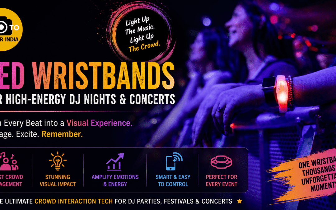people wearing LED wristbands at DJ party concert with synchronized lighting effects